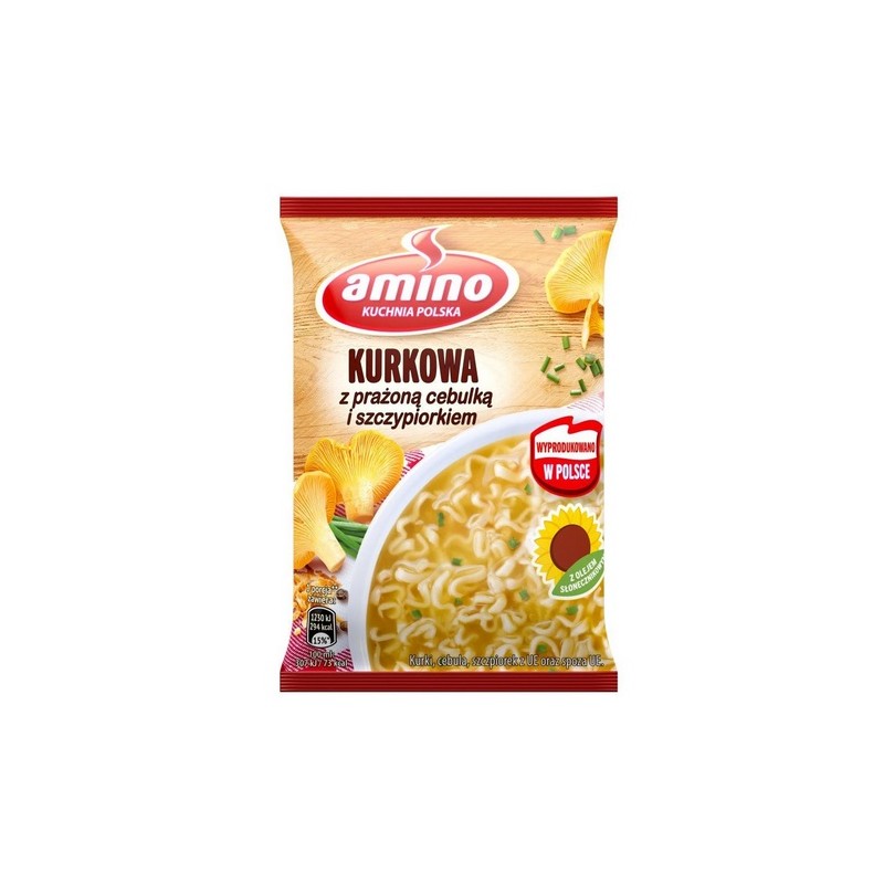 Amino zupa kurkowa z prażoną cebulką i szczypiorkiem