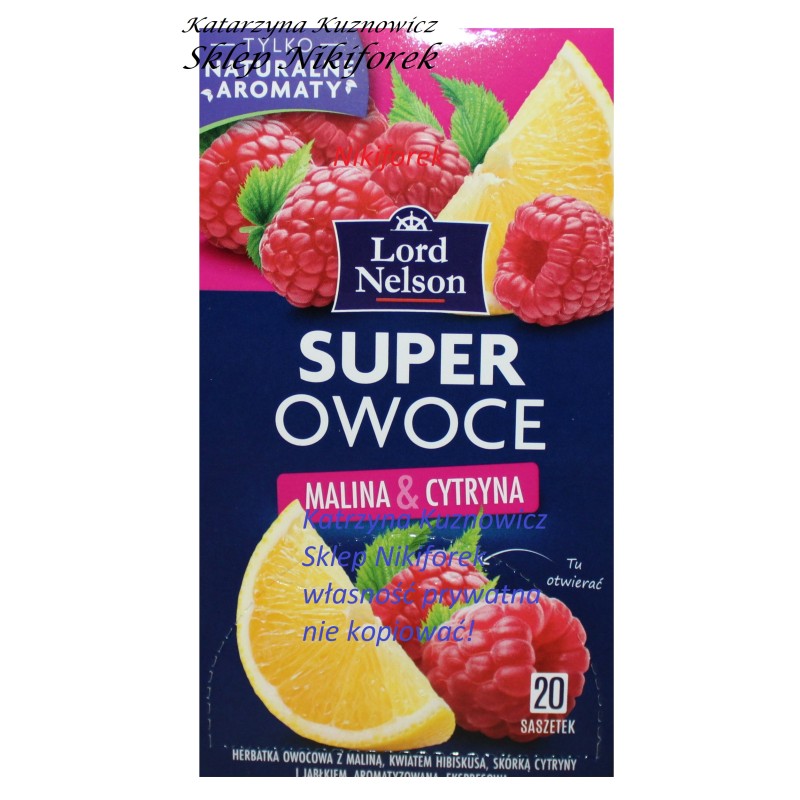 Lord Nelson herbata owocowa Super Owoce malina i cytryna 20 t.
