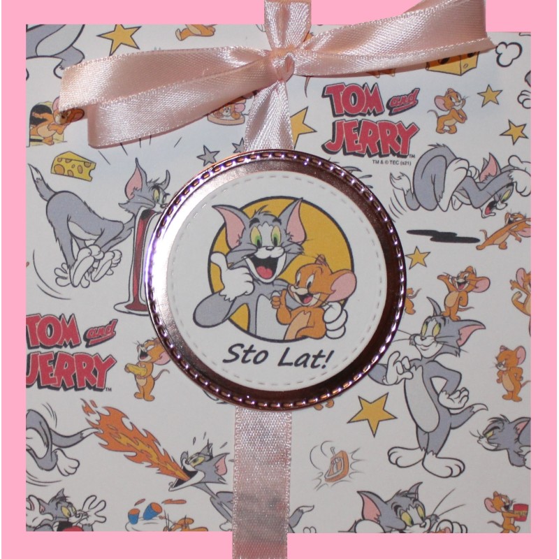 Kartka na urodziny dla dzieci Kot i Mysz Tom i Jerry różowa