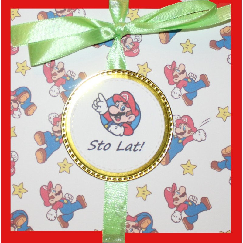 Kartka na urodziny dla dzieci Super Mario Marian czerwona