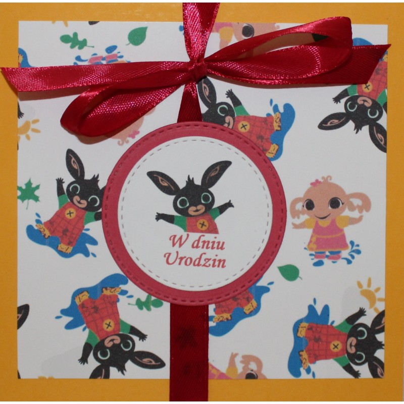 Kartka na urodziny dla dzieci królik Bing króliczek zajączek żółta