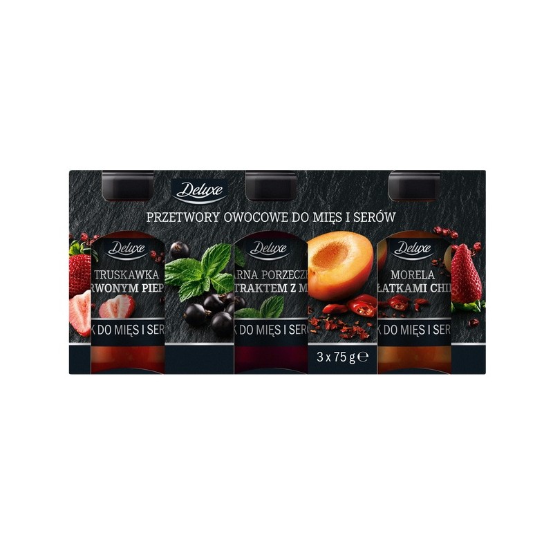 Deluxe 3 przetwory owocowe do mięs i serów sosy truskawka morela porzeczka