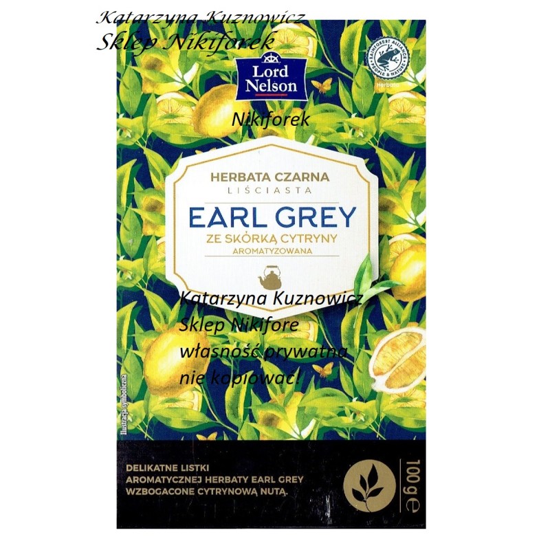 Lord Nelson herbata czarna liściasta earl grey cytrynowa 100g