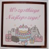 Kartka na urodziny dla dzieci szary kot Puszin tort urodzinowy