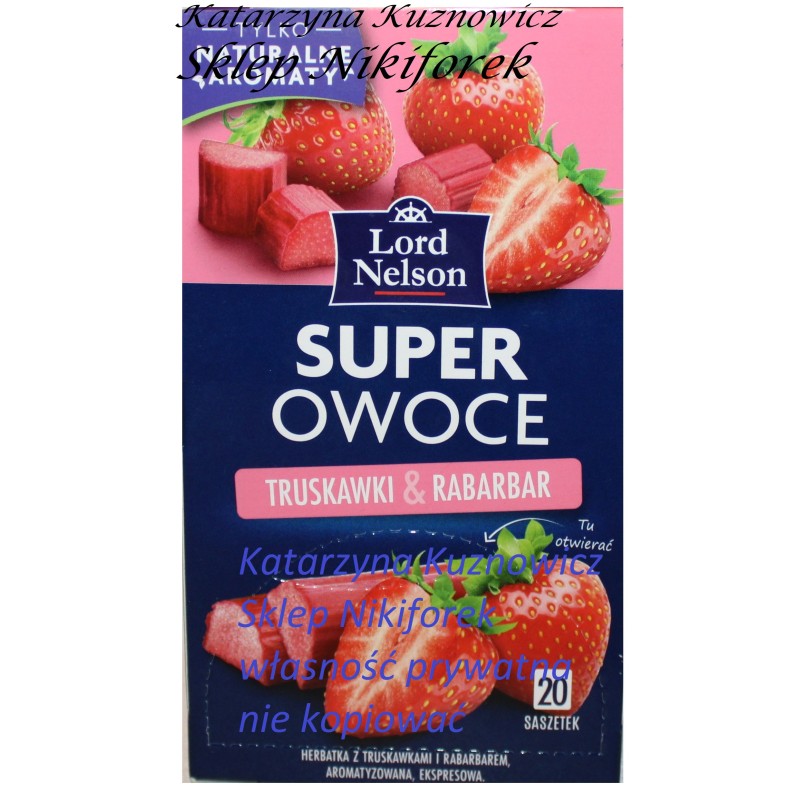 Lord Nelson herbata owocowa Super Owoce rabarbar i truskawka 20 t.