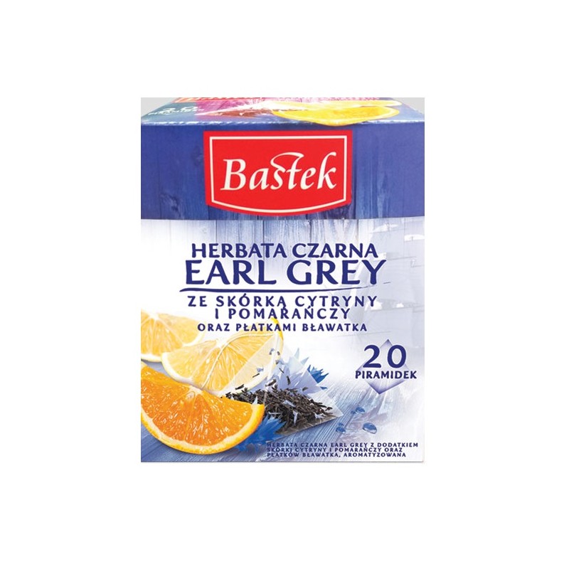 Bastek herbata czarna earl grey ze skórką cytryny pomarańczy i płatkami bławatka 20 t.
