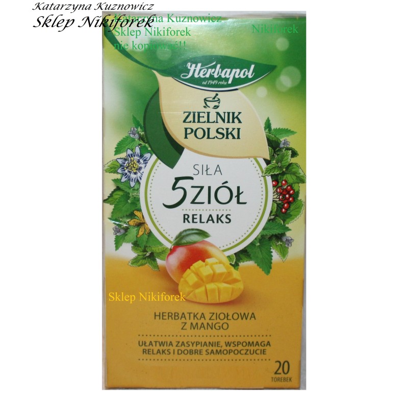 Herbapol herbata ziołowa siła 5 ziół na relaks z mango 20 t.
